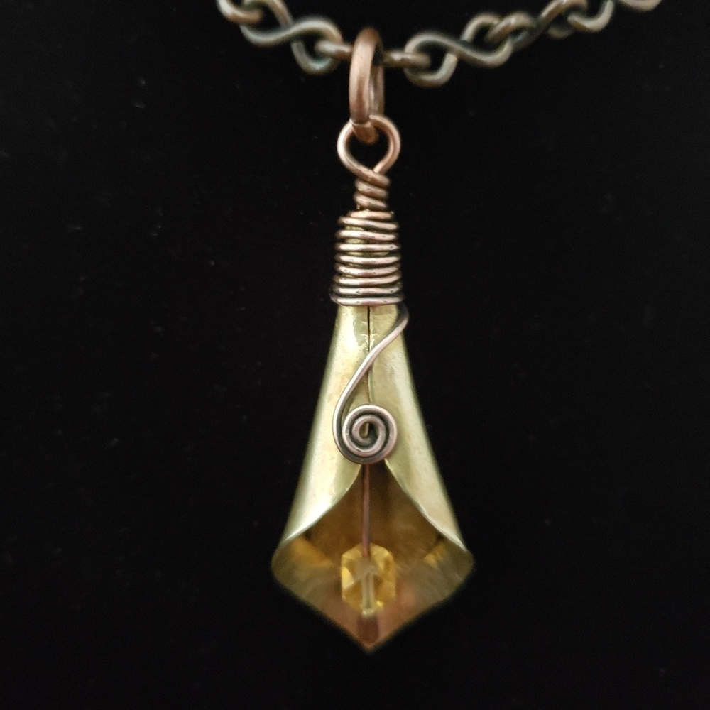 Brass and Copper handcrafted Calla Lily pendant.